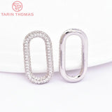 2PCS Platinum Brass Oval Charms Pendants with Zircon - DIY Jewelry Makin