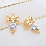 6PCS 17x10MM 24K Brass Zircon Owl Pendants Charms DIY Jewelry Findings