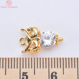 6PCS 17x10MM 24K Brass Zircon Owl Pendants Charms DIY Jewelry Findings