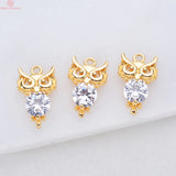 6PCS 17x10MM 24K Brass Zircon Owl Pendants Charms DIY Jewelry Findings