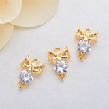 6PCS 17x10MM 24K Brass Zircon Owl Pendants Charms DIY Jewelry Findings