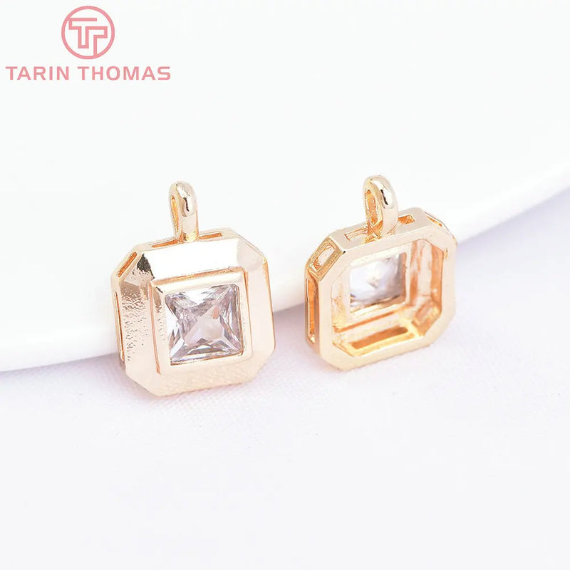 6PCS 8MM Brass Zircon Square Charms Pendants DIY Jewelry Making Findings
