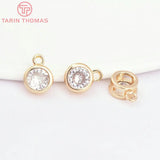 6PCS 24K Plated Brass Zircon Round Charms Pendants DIY Jewelry Findings