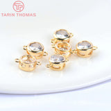 6PCS 24K Plated Brass Zircon Round Charms Pendants DIY Jewelry Findings