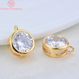 6PCS 24K Plated Brass Zircon Round Charms Pendants DIY Jewelry Findings