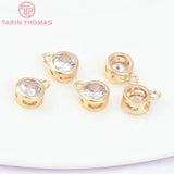 6PCS 24K Plated Brass Zircon Round Charms Pendants DIY Jewelry Findings