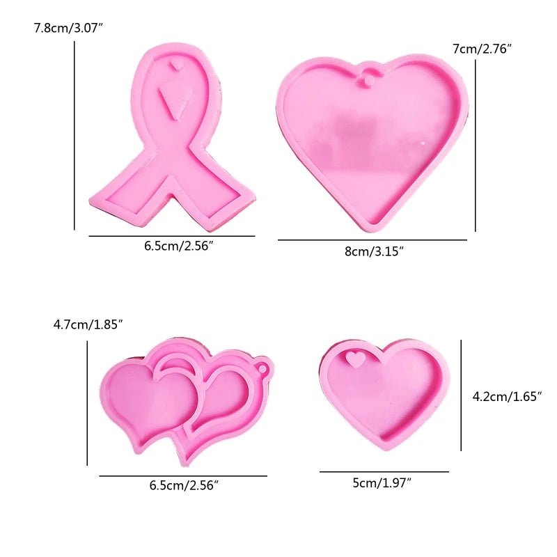 4pcs Love Heart Silicone Mold Epoxy Resin Mould for DIY Jewelry Keychain