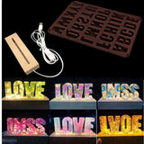 Alphabet Epoxy Resin Mold with LED Light Display Base Set