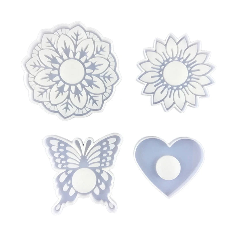 Silicone Flower & Butterfly Mirror Mold for Epoxy Candle Holder