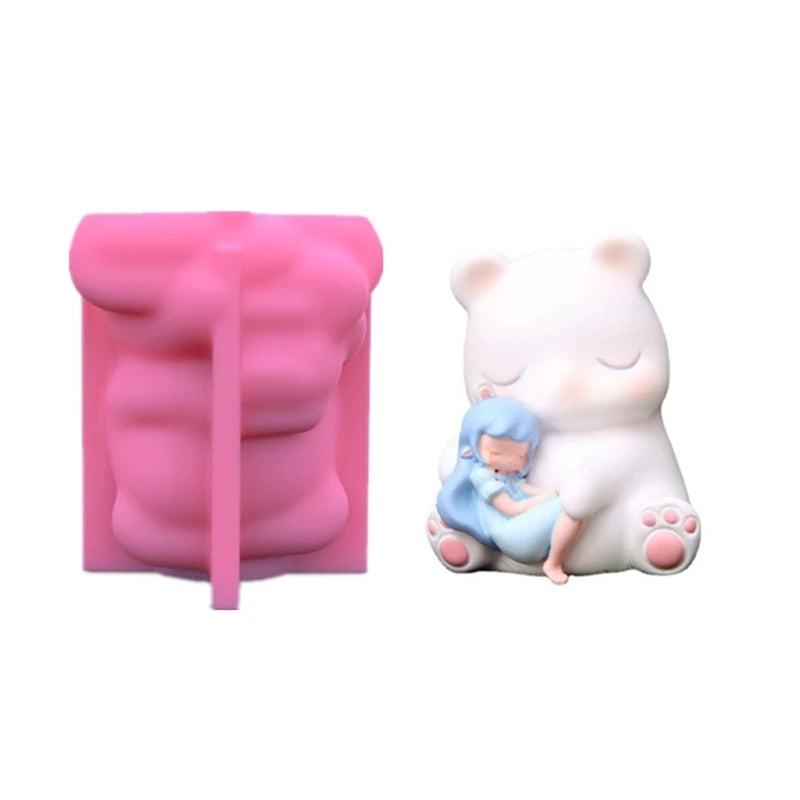 3D Bear Girl Flower Pot Silicone Mold DIY Plaster Candle Resin Mould
