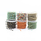 3mm Glass Cube Beads Rosary Chains, Brass Wire Wrapped Glass Beaded Link Chains