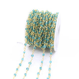 3mm Glass Cube Beads Rosary Chains, Brass Wire Wrapped Glass Beaded Link Chains