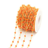 3mm Glass Cube Beads Rosary Chains, Brass Wire Wrapped Glass Beaded Link Chains
