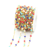 3mm Glass Cube Beads Rosary Chains, Brass Wire Wrapped Glass Beaded Link Chains