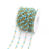 3mm Glass Cube Beads Rosary Chains, Brass Wire Wrapped Glass Beaded Link Chains