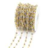 3mm Glass Cube Beads Rosary Chains, Brass Wire Wrapped Glass Beaded Link Chains