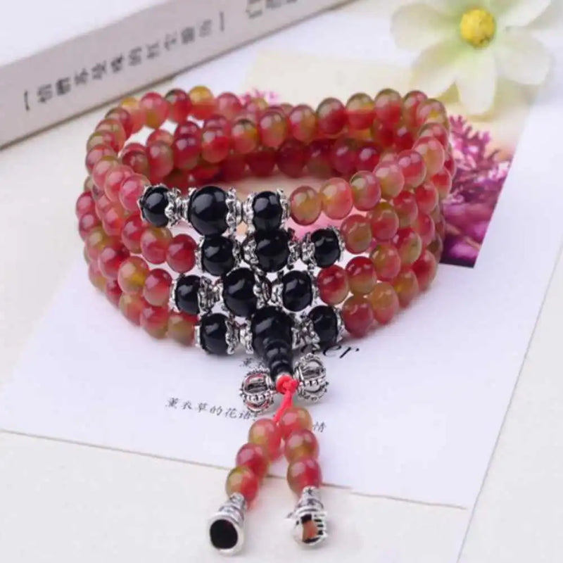 6MM 108 Tourmaline Cuff Bracelet Lucky Blessing Taseel Chain Yoga