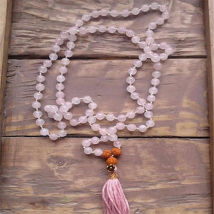 6MM 108 Rose Quartz Natural Necklace Buddhist Prayer Beads Yoga Silver Reiki