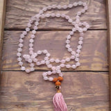 6MM 108 Rose Quartz Natural Necklace Buddhist Prayer Beads Yoga Silver Reiki