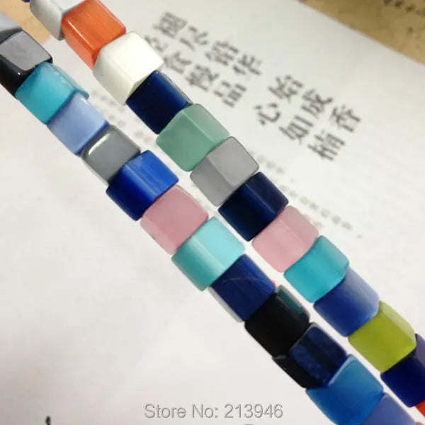 120pcs Colorful Square Natural Cat Eye Stone Bead Strands