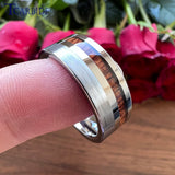 6MM 8MM Tungsten Wedding Band Offset Groove Real Wood Inlay