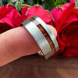6MM 8MM Tungsten Wedding Band Offset Groove Real Wood Inlay