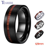 6MM 8MM Tungsten Wedding Band Offset Groove Real Wood Inlay