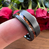 6MM 8MM Tungsten Wedding Band Offset Groove Real Wood Inlay