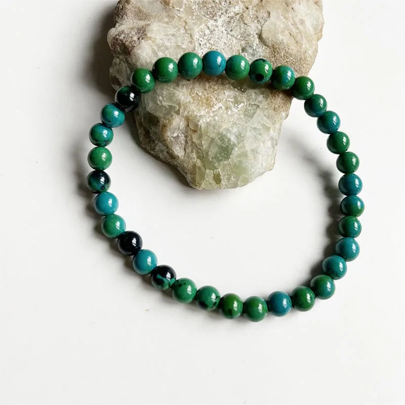 Green Brazil Chrysocolla Bracelet Vintage Bead Hand Row Gemstone