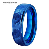 Tungsten Carbide Wedding Band Ring Stepped Edges Hammered Finish