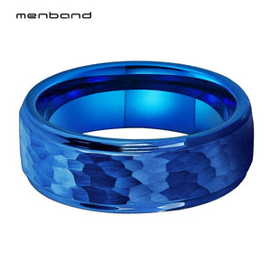 Tungsten Carbide Wedding Band Ring Stepped Edges Hammered Finish