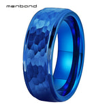 Tungsten Carbide Wedding Band Ring Stepped Edges Hammered Finish