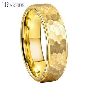 6MM 8MM Hammer Ring Tungsten Wedding Bands Multi-Faceted Finish