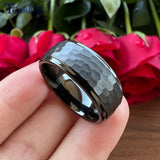 6MM 8MM Hammer Ring Tungsten Wedding Bands Multi-Faceted Finish