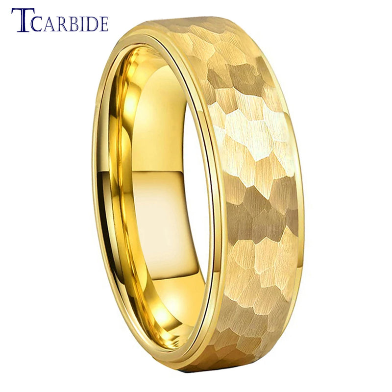 6MM 8MM Hammer Ring Tungsten Wedding Bands Multi-Faceted Finish