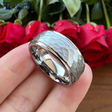 6MM 8MM Hammer Ring Tungsten Wedding Bands Multi-Faceted Finish