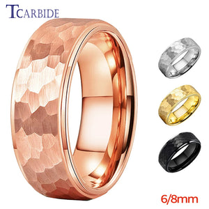 6MM 8MM Hammer Ring Tungsten Wedding Bands Multi-Faceted Finish