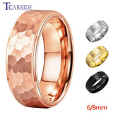 6MM 8MM Hammer Ring Tungsten Wedding Bands Multi-Faceted Finish