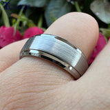 Tungsten Wedding Band Step Beveled Brushed Multicolor