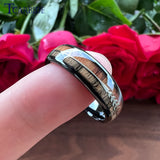 Tungsten Carbide Ring Double Wood Steel Inlay 8MM 6MM Comfort Fit