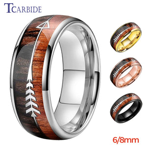 Tungsten Carbide Ring Double Wood Steel Inlay 8MM 6MM Comfort Fit
