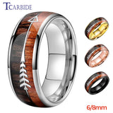 Tungsten Carbide Ring Double Wood Steel Inlay 8MM 6MM Comfort Fit