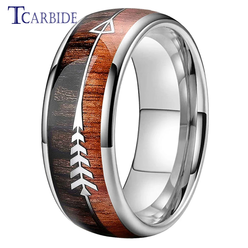 Tungsten Carbide Ring Double Wood Steel Inlay 8MM 6MM Comfort Fit