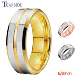6MM 8MM Tungsten Wedding Band Yellow Center Groove Polished Finish