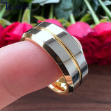 6MM 8MM Tungsten Wedding Band Yellow Center Groove Polished Finish