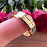 6MM 8MM Tungsten Wedding Band Yellow Center Groove Polished Finish