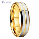 6MM 8MM Tungsten Wedding Band Yellow Center Groove Polished Finish