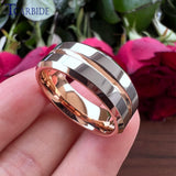 6MM 8MM Tungsten Wedding Band Yellow Center Groove Polished Finish