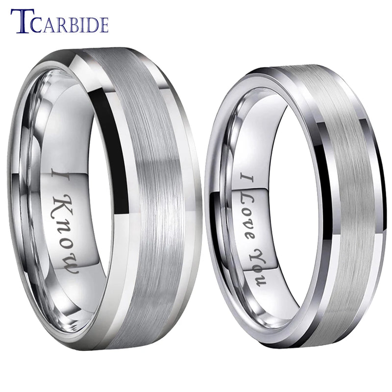 6MM 8MM Tungsten Pair Ring Wedding Band Polished Brushed Engraved Love Gift