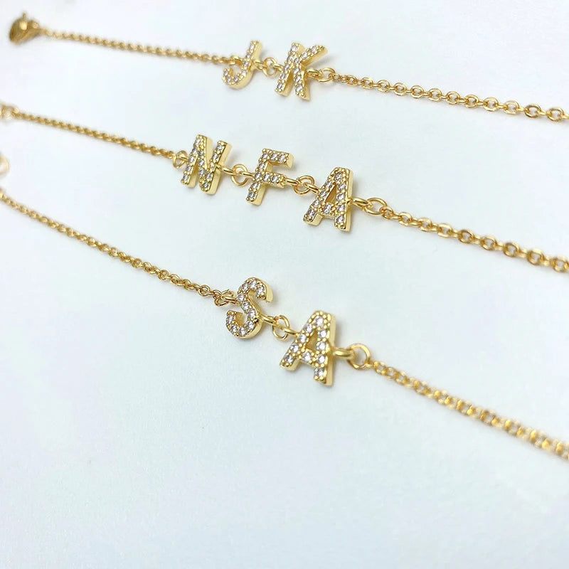 Personalized A-Z Initial Bracelet Zircon Nameplate Jewelry Gift